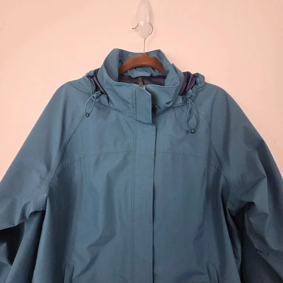 Eddie Bauer WeatherEdge Rain Jacket Womens XL Blue Hooded Full Zip Outdoor Coat - Picture 2 of 12